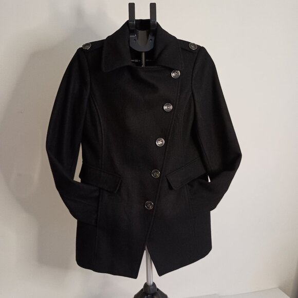 Kenneth Cole Asymmetrical Wool Blend Black Double Breasted Pea Coat Womens Small - Picture 16 of 16